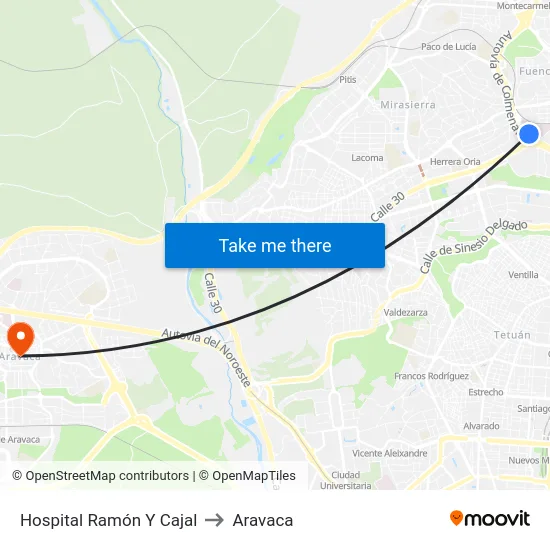 Hospital Ramón Y Cajal to Aravaca map