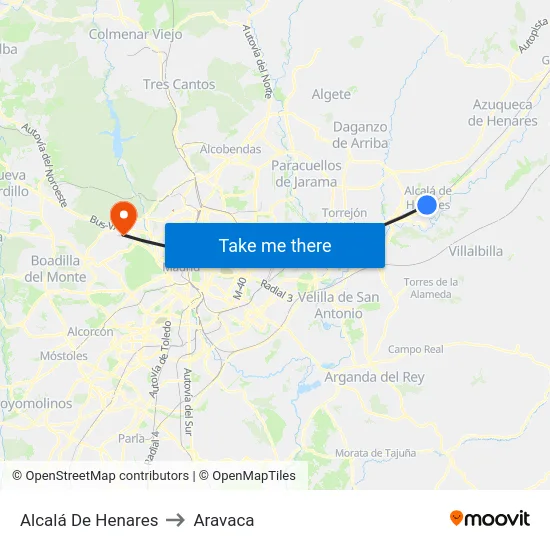 Alcalá De Henares to Aravaca map