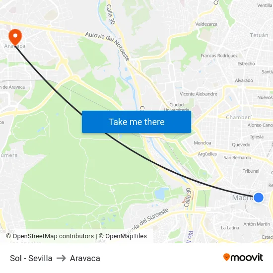 Sol - Sevilla to Aravaca map