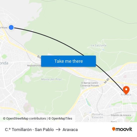 C.º Tomillarón - San Pablo to Aravaca map