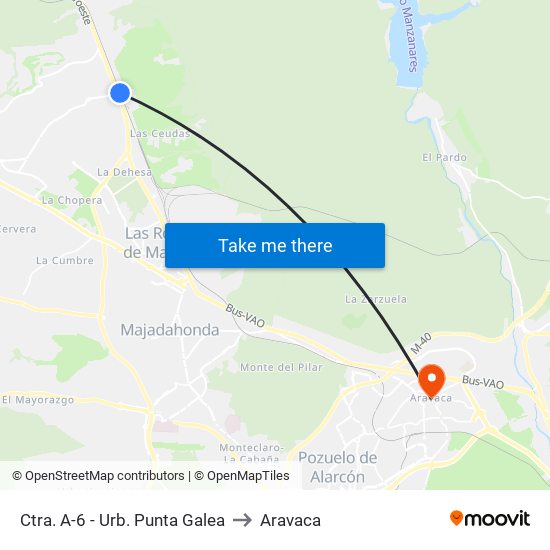 Ctra. A-6 - Urb. Punta Galea to Aravaca map