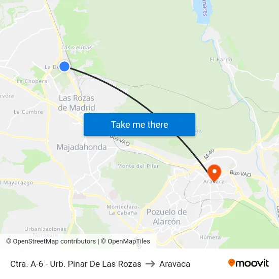 Ctra. A-6 - Urb. Pinar De Las Rozas to Aravaca map
