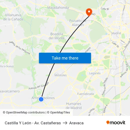 Castilla Y León - Av. Castañeras to Aravaca map