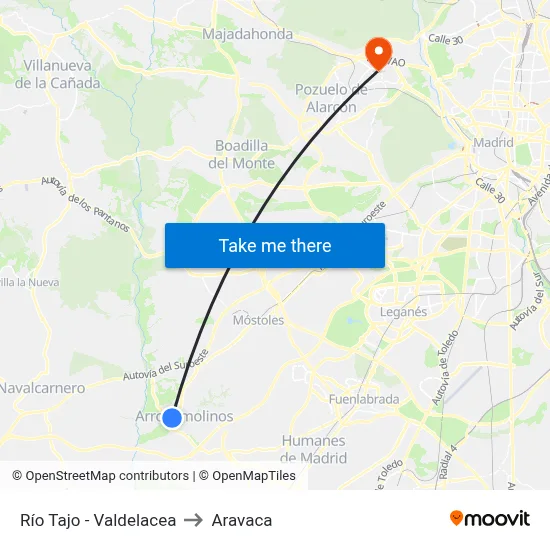 Río Tajo - Valdelacea to Aravaca map