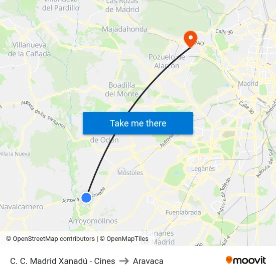 C. C. Madrid Xanadú - Cines to Aravaca map