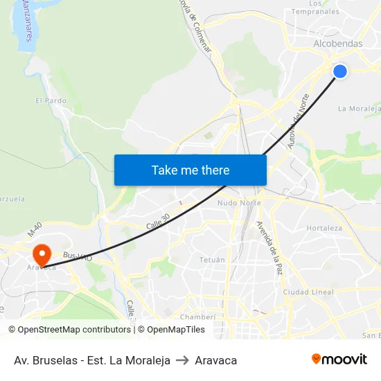 Av. Bruselas - Est. La Moraleja to Aravaca map