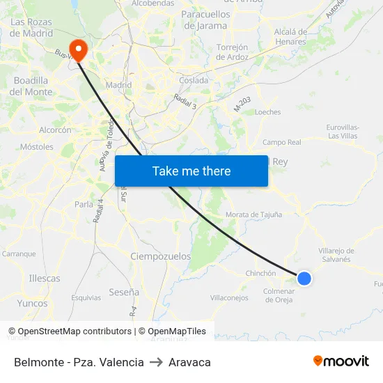 Belmonte - Pza. Valencia to Aravaca map