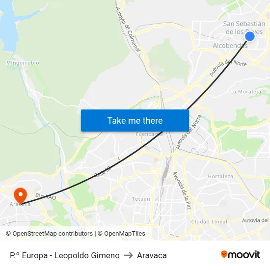 P.º Europa - Leopoldo Gimeno to Aravaca map