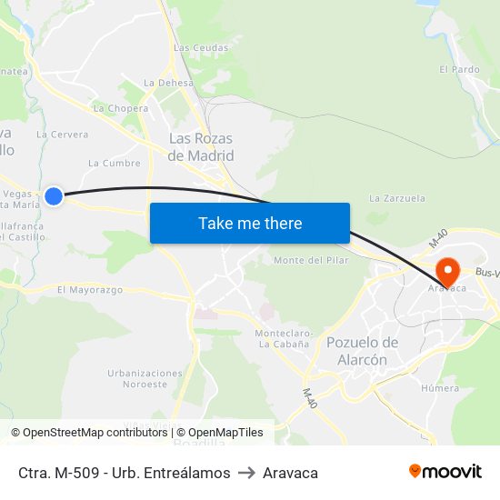 Ctra. M-509 - Urb. Entreálamos to Aravaca map