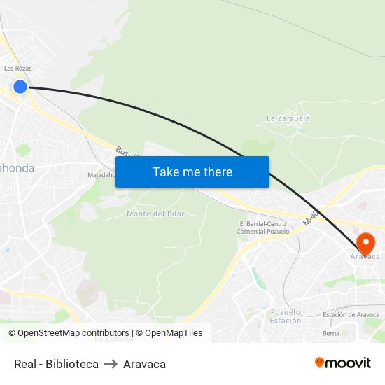 Real - Biblioteca to Aravaca map