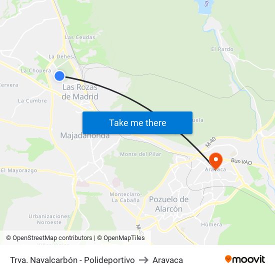 Trva. Navalcarbón - Polideportivo to Aravaca map