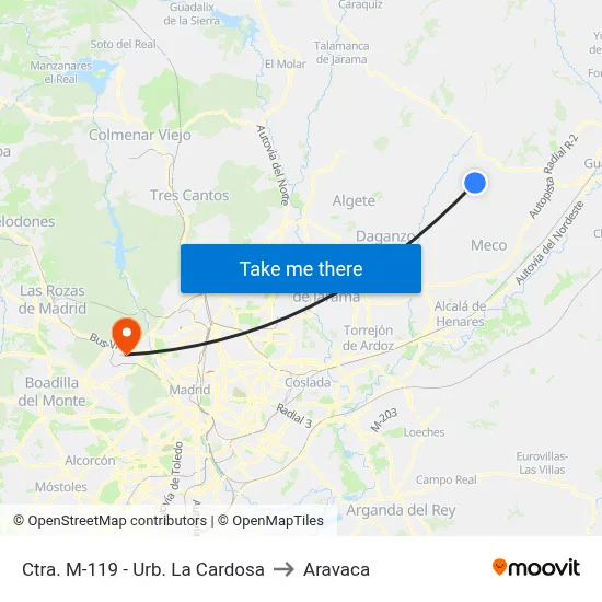 Ctra. M-119 - Urb. La Cardosa to Aravaca map