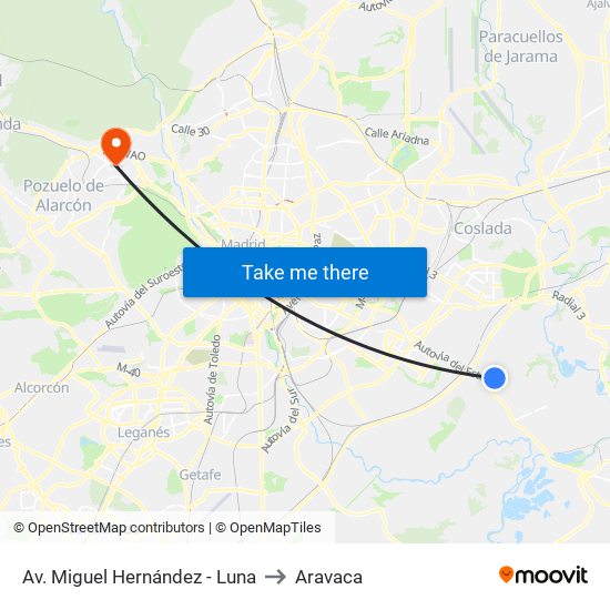 Av. Miguel Hernández - Luna to Aravaca map