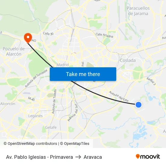 Av. Pablo Iglesias - Primavera to Aravaca map
