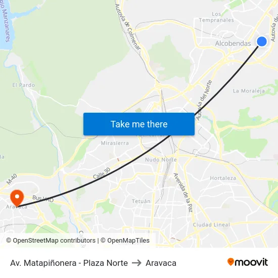 Av. Matapiñonera - Plaza Norte to Aravaca map