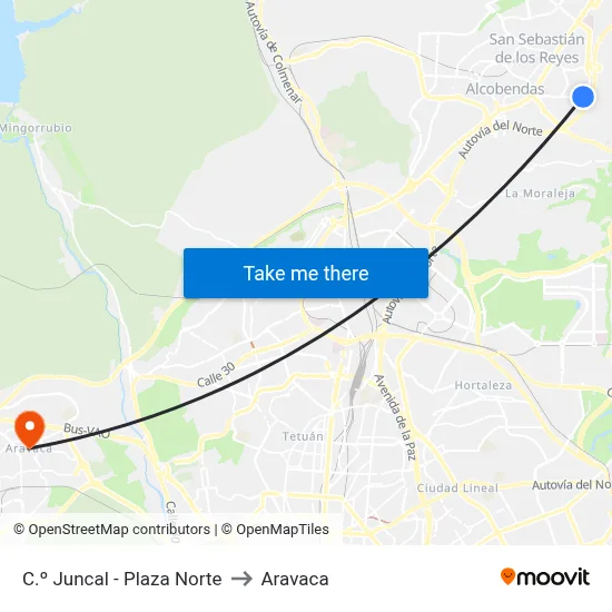 C.º Juncal - Plaza Norte to Aravaca map