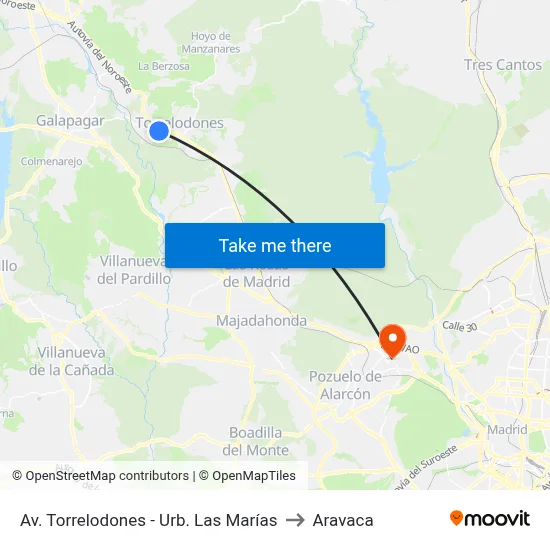 Av. Torrelodones - Urb. Las Marías to Aravaca map