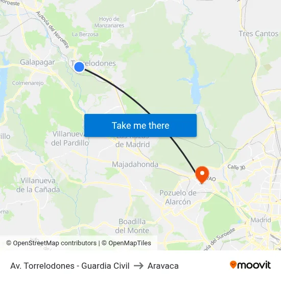 Av. Torrelodones - Guardia Civil to Aravaca map
