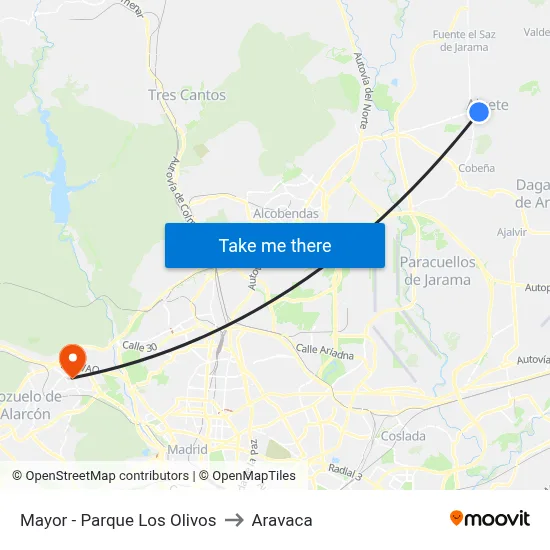 Mayor - Parque Los Olivos to Aravaca map
