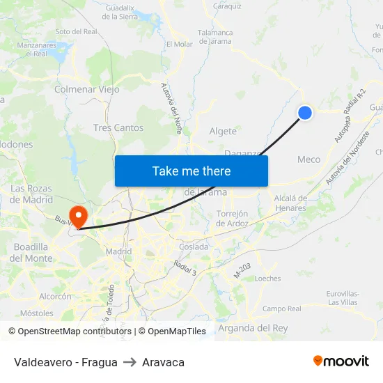 Valdeavero - Fragua to Aravaca map