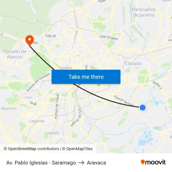 Av. Pablo Iglesias - Saramago to Aravaca map