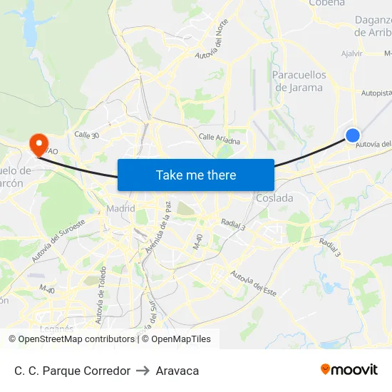C. C. Parque Corredor to Aravaca map