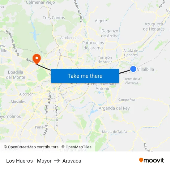 Los Hueros - Mayor to Aravaca map