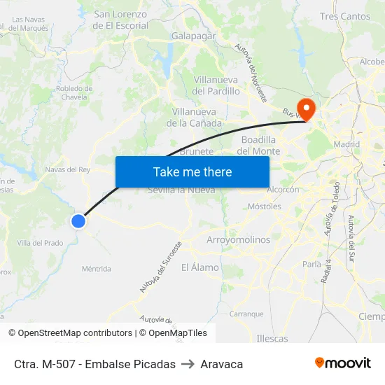 Ctra. M-507 - Embalse Picadas to Aravaca map