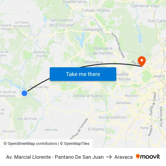 Av. Marcial Llorente - Pantano De San Juan to Aravaca map