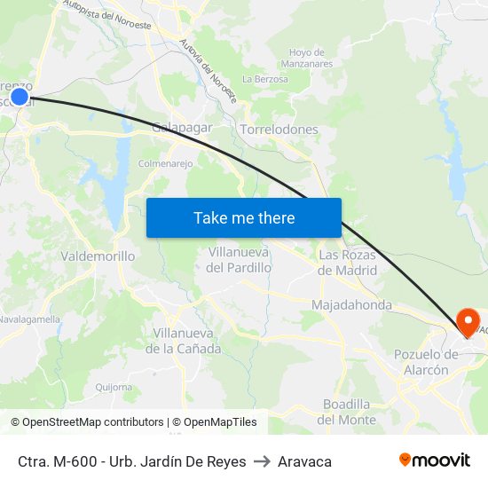 Ctra. M-600 - Urb. Jardín De Reyes to Aravaca map