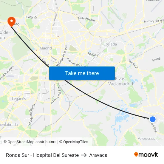 Ronda Sur - Hospital Del Sureste to Aravaca map