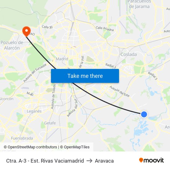 Ctra. A-3 - Est. Rivas Vaciamadrid to Aravaca map