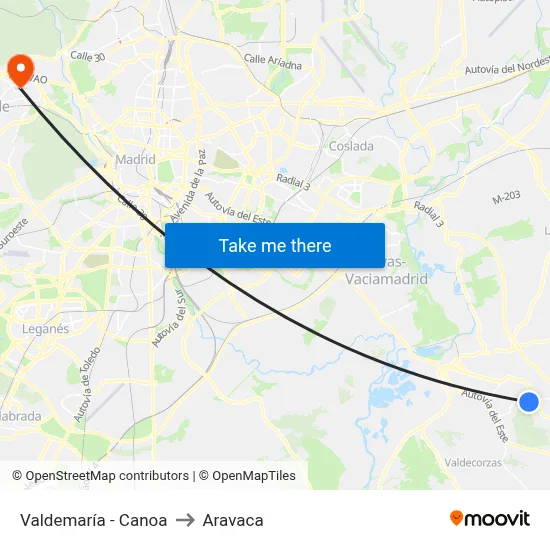 Valdemaría - Canoa to Aravaca map