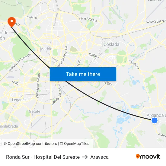 Ronda Sur - Hospital Del Sureste to Aravaca map