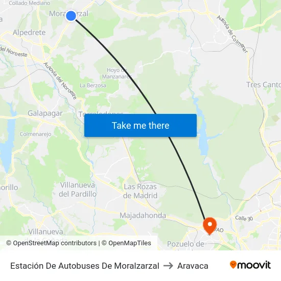 Estación De Autobuses De Moralzarzal to Aravaca map