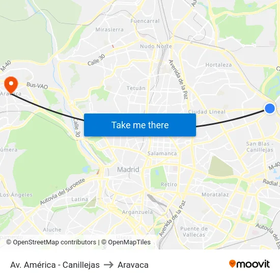 Av. América - Canillejas to Aravaca map