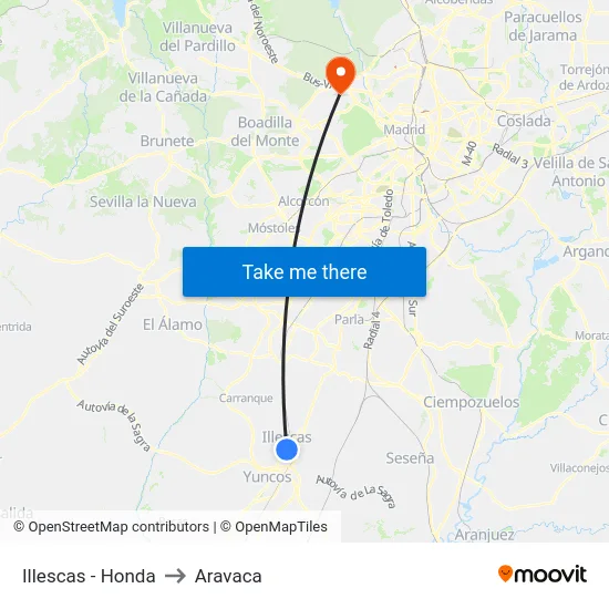 Illescas - Honda to Aravaca map