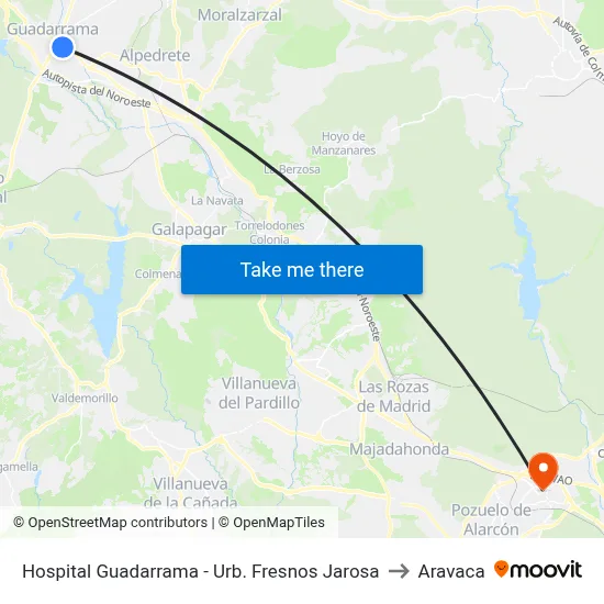 Hospital Guadarrama - Urb. Fresnos Jarosa to Aravaca map