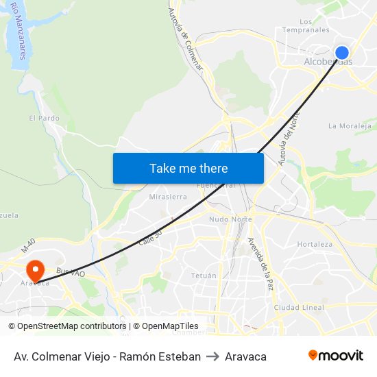 Av. Colmenar Viejo - Ramón Esteban to Aravaca map