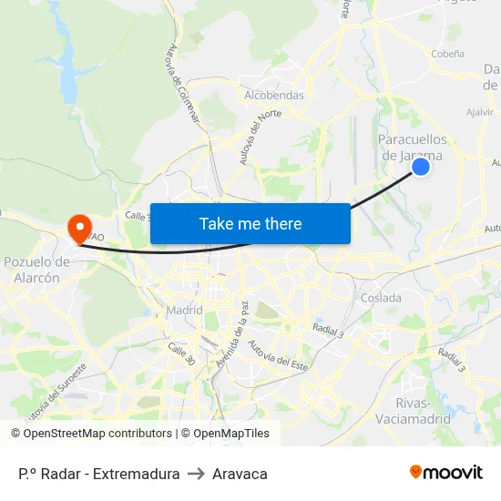 P.º Radar - Extremadura to Aravaca map