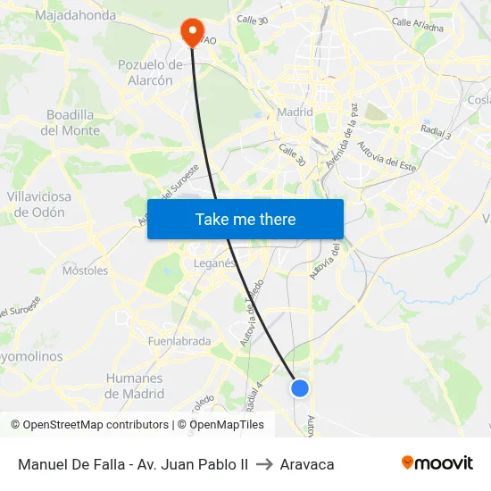 Manuel De Falla - Av. Juan Pablo II to Aravaca map