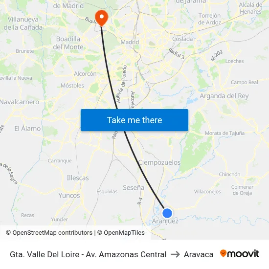 Gta. Valle Del Loire - Av. Amazonas Central to Aravaca map