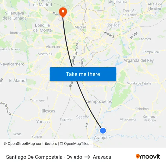 Santiago De Compostela - Oviedo to Aravaca map
