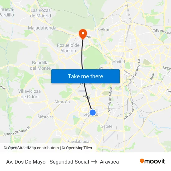 Av. Dos De Mayo - Seguridad Social to Aravaca map