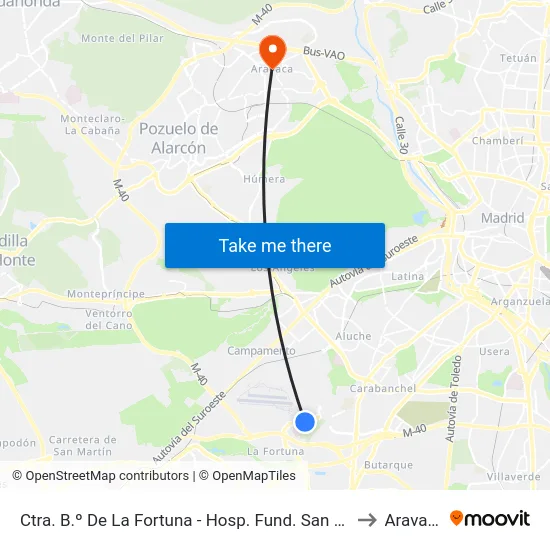 Ctra. B.º De La Fortuna - Hosp. Fund. San José to Aravaca map