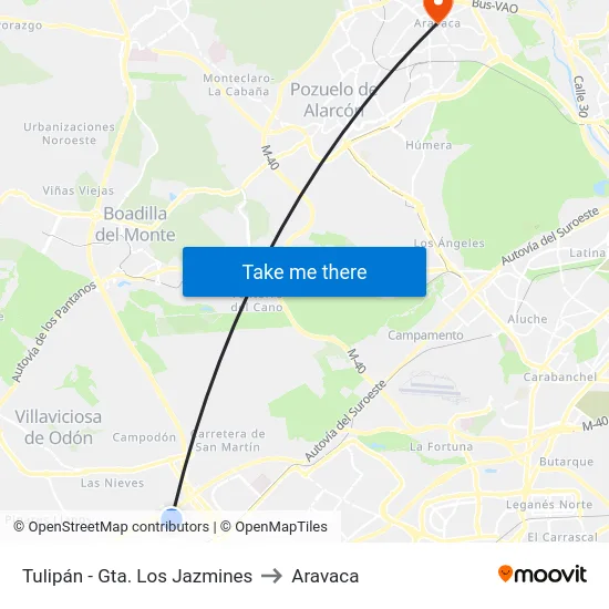 Tulipán - Gta. Los Jazmines to Aravaca map