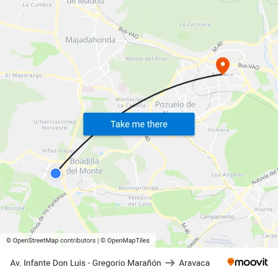 Av. Infante Don Luis - Gregorio Marañón to Aravaca map