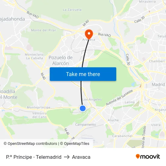 P.º Príncipe - Telemadrid to Aravaca map