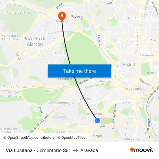 Vía Lusitana - Cementerio Sur to Aravaca map