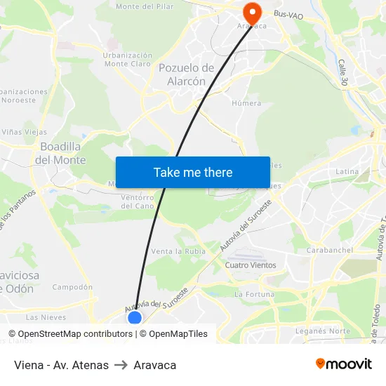 Viena - Av. Atenas to Aravaca map